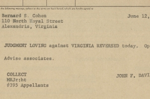 Telegram Announcing the Verdict in Loving v. Virginia