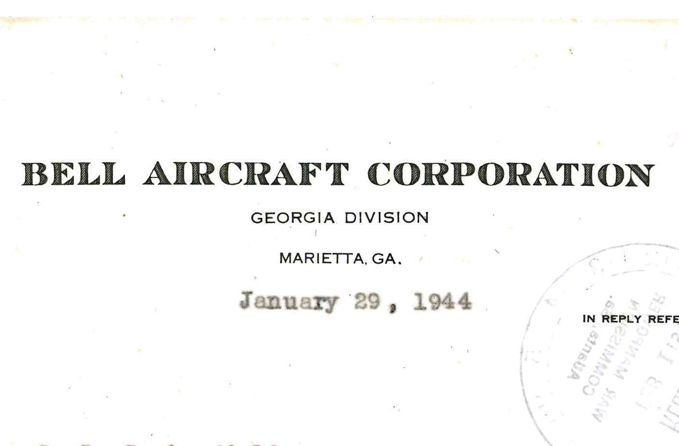 Letter from Bell Aircraft Corporation