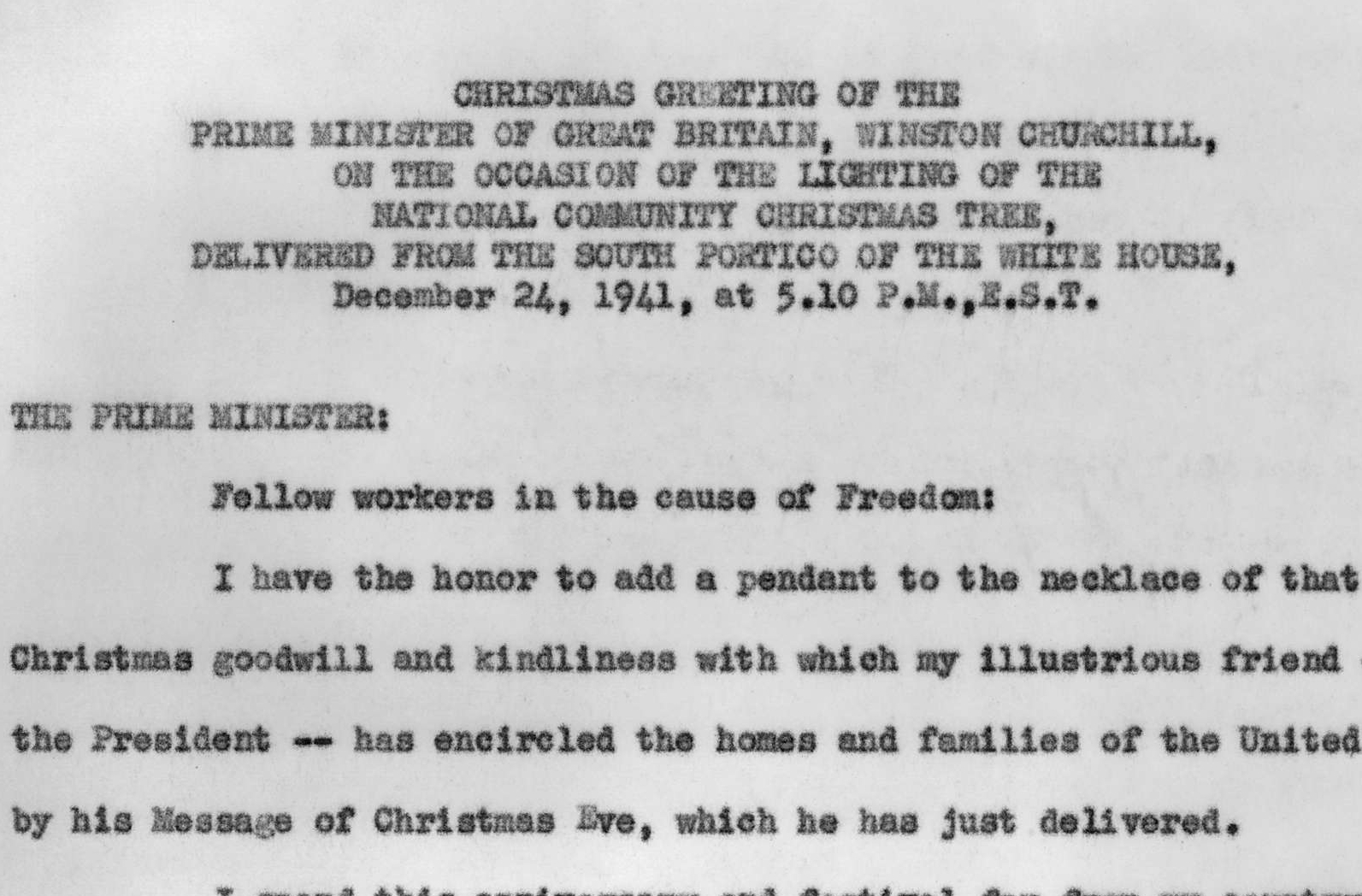 Franklin D. Roosevelt and Winston Churchill Christmas eve greeting from the White House in Washington, D.C.