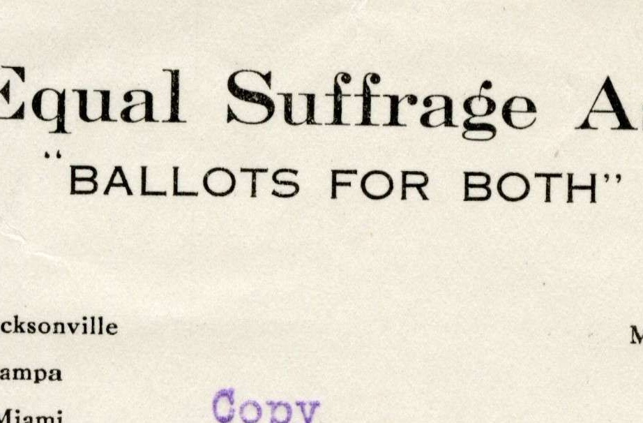 Letter from Florida Representative Leonidas E. Wade Endorsing Woman Suffrage