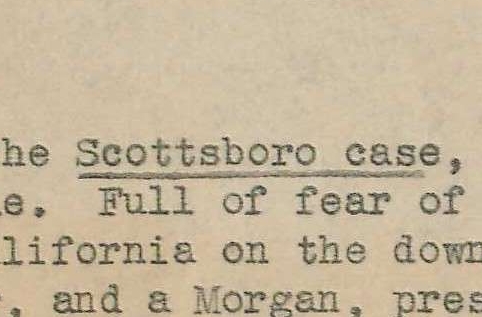 Cross reference abstract of Mrs. Van Gehring and President Franklin Roosevelt concerning Scottsboro Case