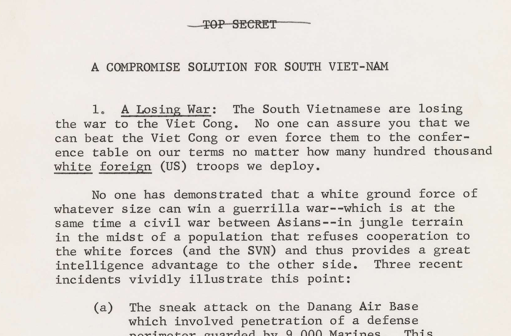 “Compromise Solution for South Vietnam” Presented to the President