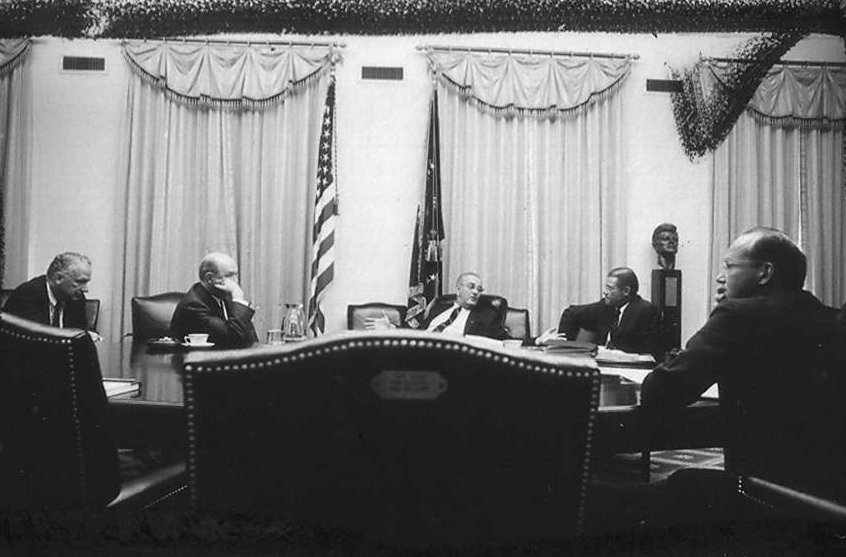 President Lyndon B. Johnson Meeting with Advisers about Vietnam