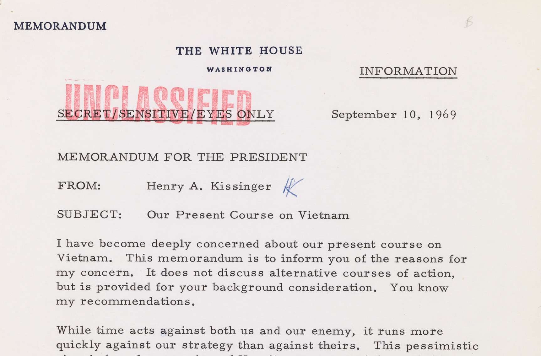 "Salted Peanuts" Memo from Secretary Kissinger to President Nixon