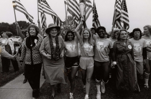 Bella Abzug, Betty Freidan and Billie Jean King Accompany Torch Relay Runners into Houston