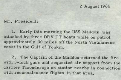 Memorandum Notifying President Johnson of Attack on the USS Maddox
