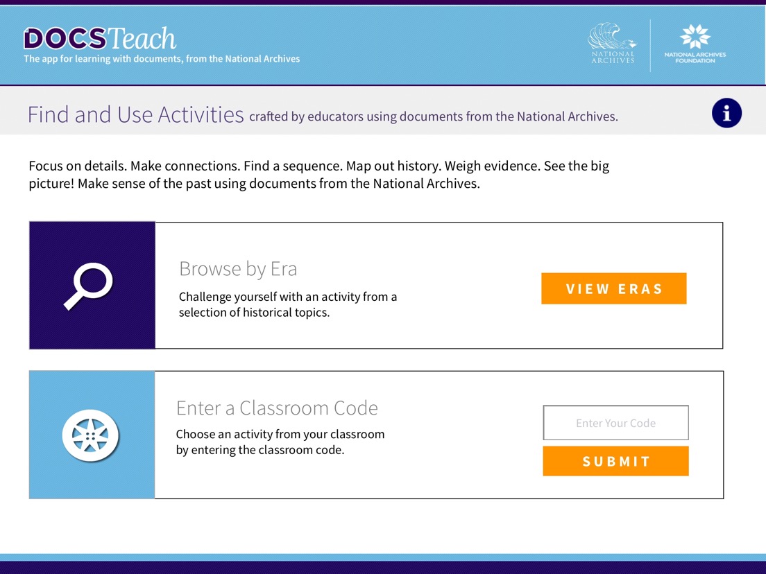 DocsTeach App Home Screen